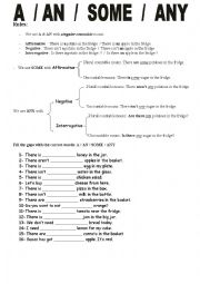 English Worksheet: A / AN / SOME / ANY