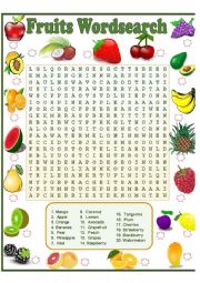 English Worksheet: Fruits Wordsearch