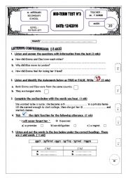 English Worksheet: mid-term test 3  first year sec . edu.  Tunisian sts