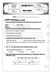 English Worksheet: mid-term test 3  first year sec . edu.  Tunisian sts