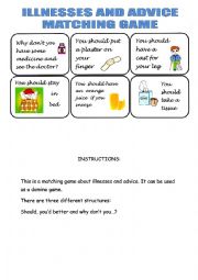 English Worksheet: Illness and advice matching game