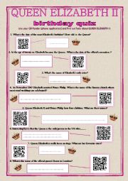 English Worksheet: Queens Birthday with QR Codes