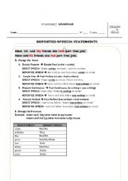 English Worksheet: Reported Speech exercises