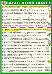 English Worksheet: Basic auxiliaries: practice: can have be do