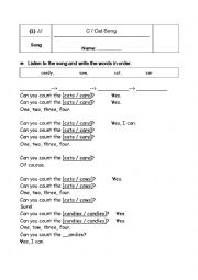 English Worksheet: Can you count the cats? (Song Worksheet)