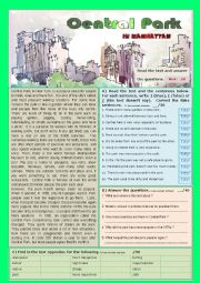 English Worksheet: Central Park in New York - Reading Comprehension or TEST