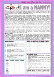 English Worksheet: My job as a Nanny. Reading + varied activities.