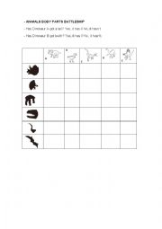 English Worksheet: Animal body parts battleship