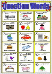 English Worksheet: QUESTION WORDS: WHAT  WHERE  WHEN  WHICH  WHO  WHY  HOW  HOW MUCH  HOW MANY / KEY INCLUDED