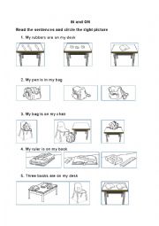 English Worksheet: In and On