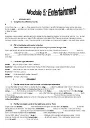 English Worksheet: Module5:Entertainment.  Remedial Work