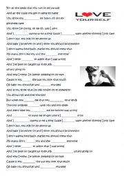 English Worksheet: Love Yourself - Justin Bieber Listening Comprehension A1
