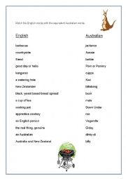 English Worksheet: Australian v. English words