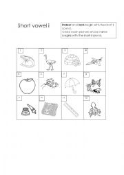 English Worksheet: Begining short i sound