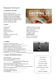 English Worksheet: Macklemore ft. Ed Sheeran - Growing Up song