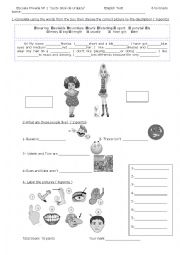 English Worksheet: Test- Body parts/personality words/present simple