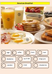 English Worksheet: American Breakfast - matching words