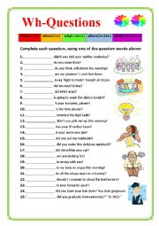 English Worksheet: Wh-Questions 