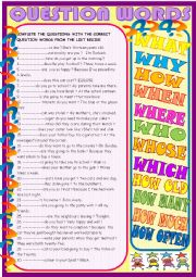 English Worksheet: Question words : new practice