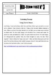 English Worksheet: Mid-Term Test 3 For 9th Form Tunisian Pupils