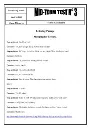 English Worksheet: Mid-Term Test 3 For 8th Form Tunisian Pupils