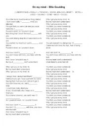 English Worksheet: On my mind - Ellie Goulding