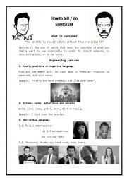 English Worksheet: How to tell or do Sarcasm - 5 pages + Tests + Key- Conversation/Reading skills