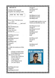 English Worksheet: YOU GOT IT (ROY ORBISON)