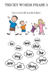 English Worksheet: Tricky Words Phase 3 Reading Worksheet