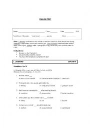 English Worksheet: Test (Present simple, gerunds, to+ infinitive) PET/KET format