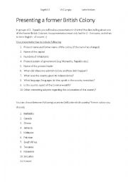 English Worksheet: Presenting a British Colony 