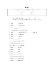 English Worksheet: A, AN - indefinite article