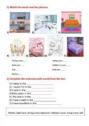 English Worksheet: Great worksheet for learning ROOMS in the house