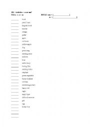 English Worksheet: a or an