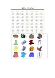 English Worksheet: Clothes word search