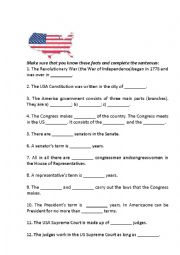 English Worksheet: What do you know about the USA political system