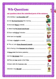 English Worksheet: Wh-Questions 