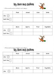 English Worksheet: My likes and dislikes