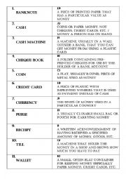 English Worksheet: MONEY VOCABULARY GAME