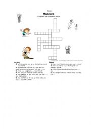 English Worksheet: manners crossword