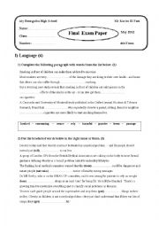 English Worksheet: 4th Form end-of-term test N3