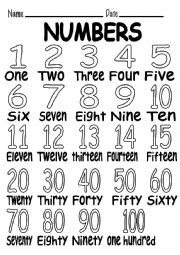 English Worksheet: NUMBERS B&W