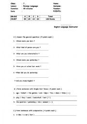 English Worksheet: simple past tense question answer