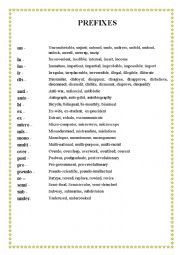 English Worksheet: Prefixes