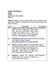 English Worksheet: lesson plan: racism