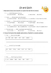 English Worksheet: So and Such