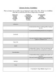 English Worksheet: Literary Devices 