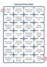 English Worksheet: Grammar Revision Maze (Present Simple, Present Continuous, Present Perfect, Past Simple)