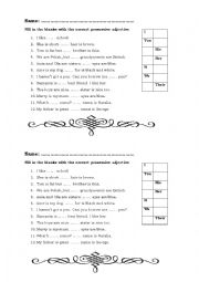 English Worksheet: Possessive adjectives / pronouns - 10 min test