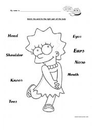 English Worksheet: Match parts of the body - Lisa Simpson